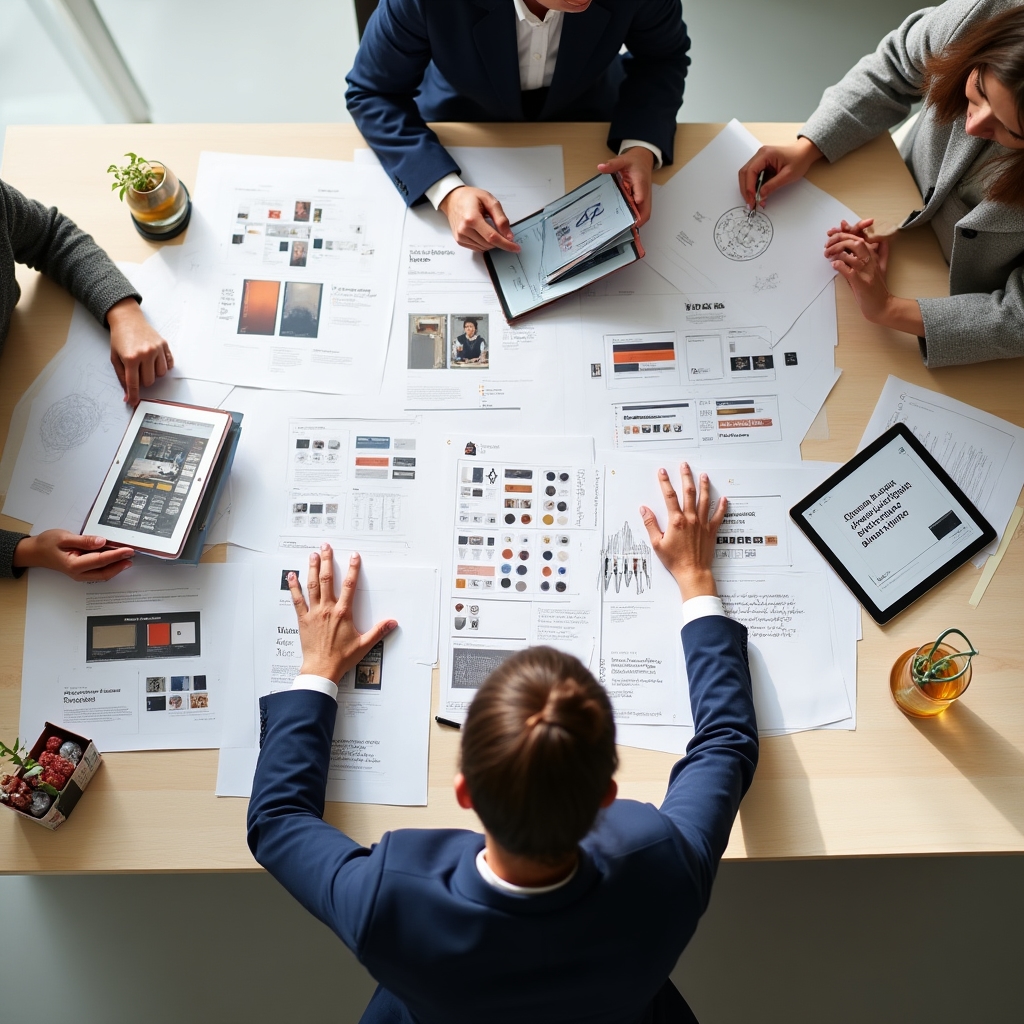 Bird's-eye view of a comprehensive branding project laid out in sequential stages