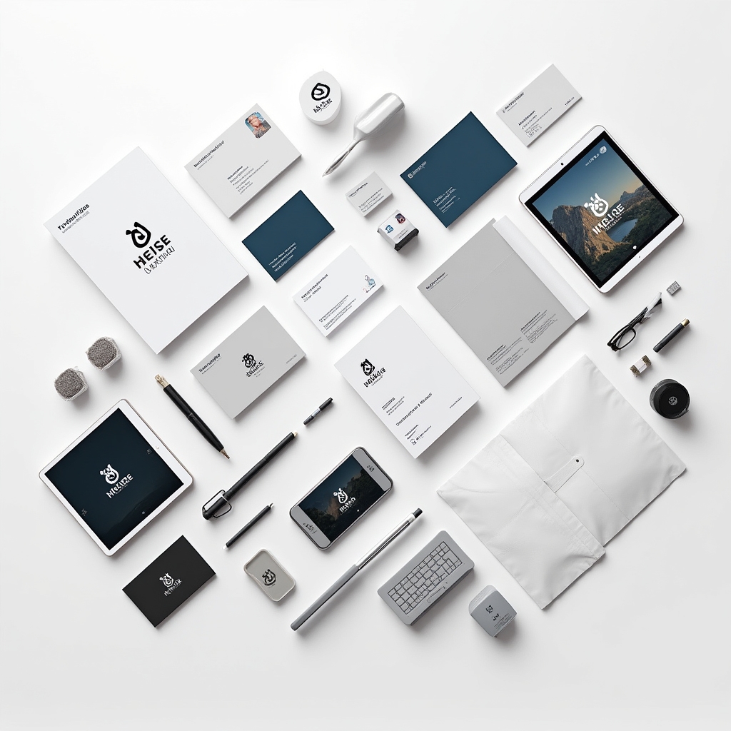 Comprehensive brand identity design system with logo variations, color palette and typography samples
